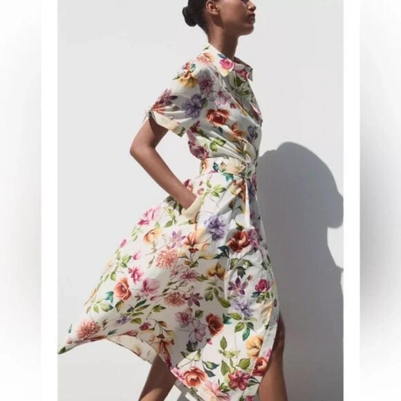 ZARA PRINTED POPLIN MIDI DRESS - Picture 3 of 7